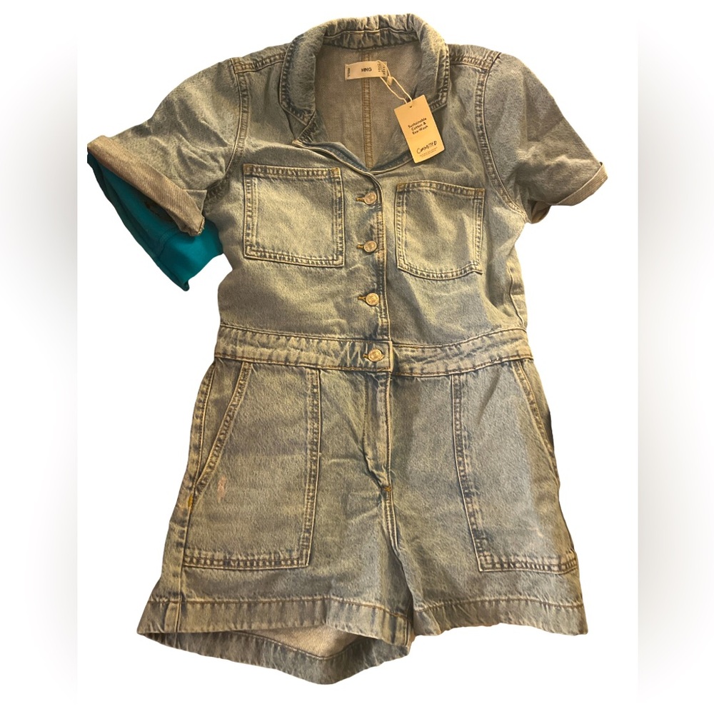 Denim romper with pockets